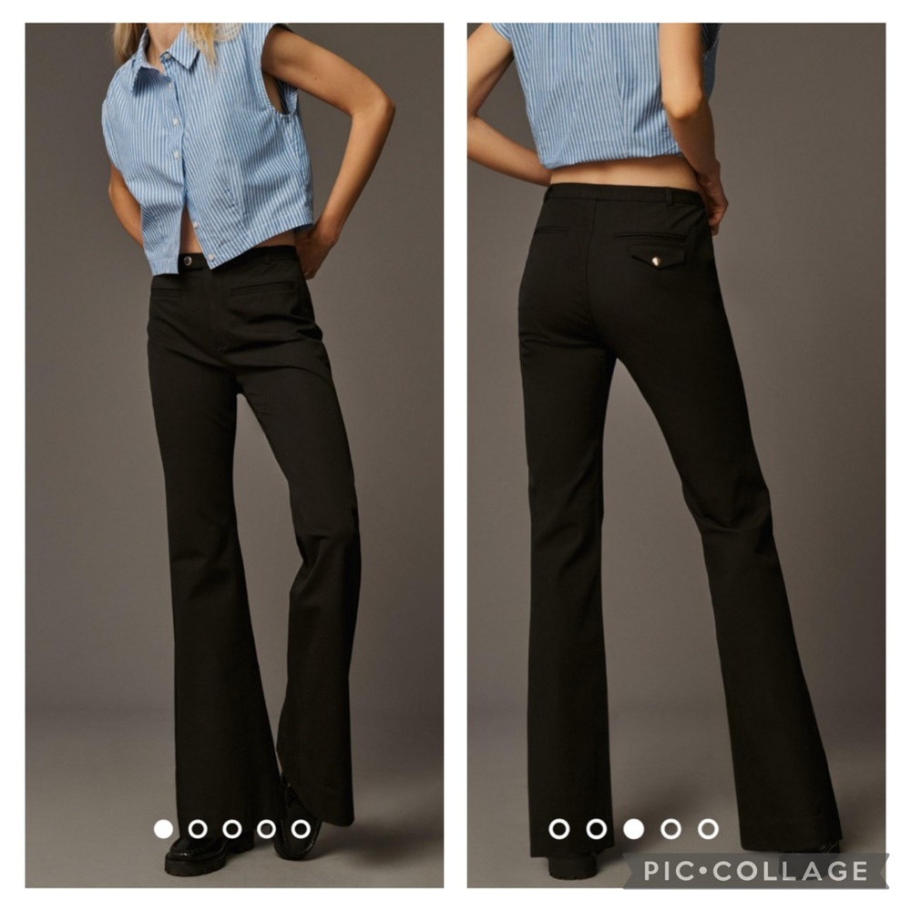 Anthropologie Maeve Gold Button Stretch Slim Bootcut Trouser Pants Size 4 Black